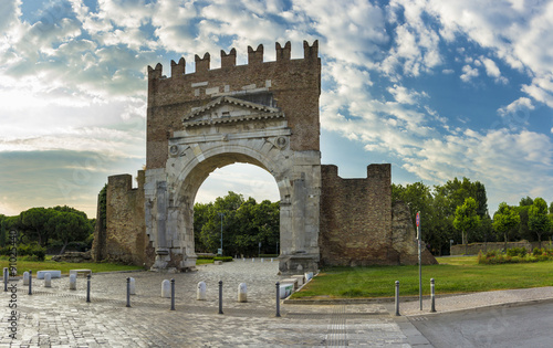 Arch of Augustus in Rimini, Italy - ancient romanesque gate of the city - historical italian landmark