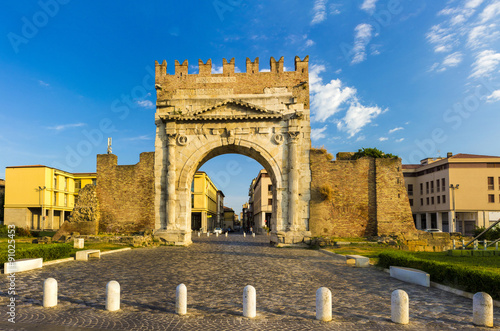 Arch of Augustus in Rimini, Italy - ancient romanesque gate of the city - historical italian landmark photo