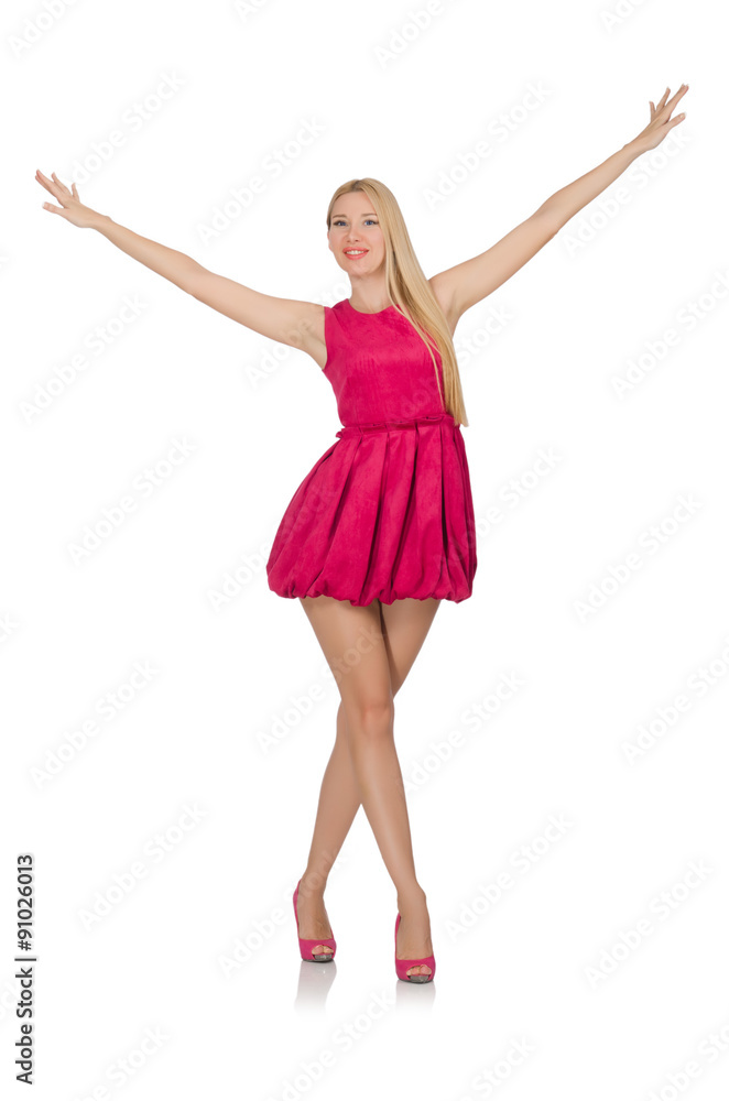 Young woman in pink dress isolated on white Young woman in pink dress isolated on white