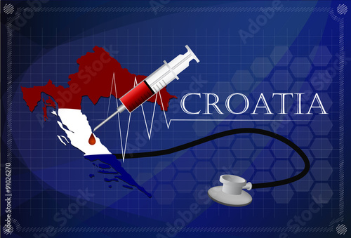 Map of Croatia with Stethoscope and syringe.