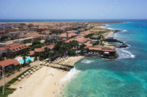 Fototapeta Naklejka Na Ścianę i Meble -  Aerial view of Santa Maria beach in Sal Island Cape Verde - Cabo