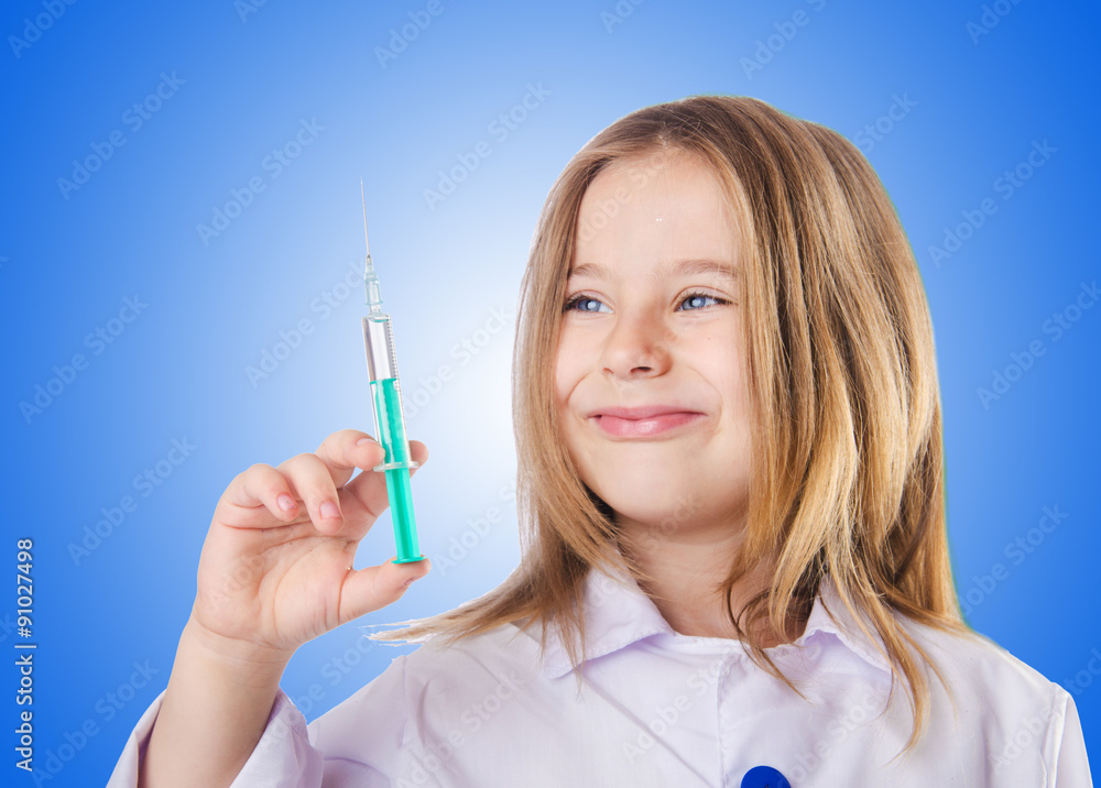 Little doctor with syringe Little doctor with syringe