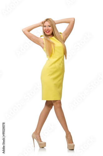 Pretty fair girl in yellow dress isolated on white © Elnur