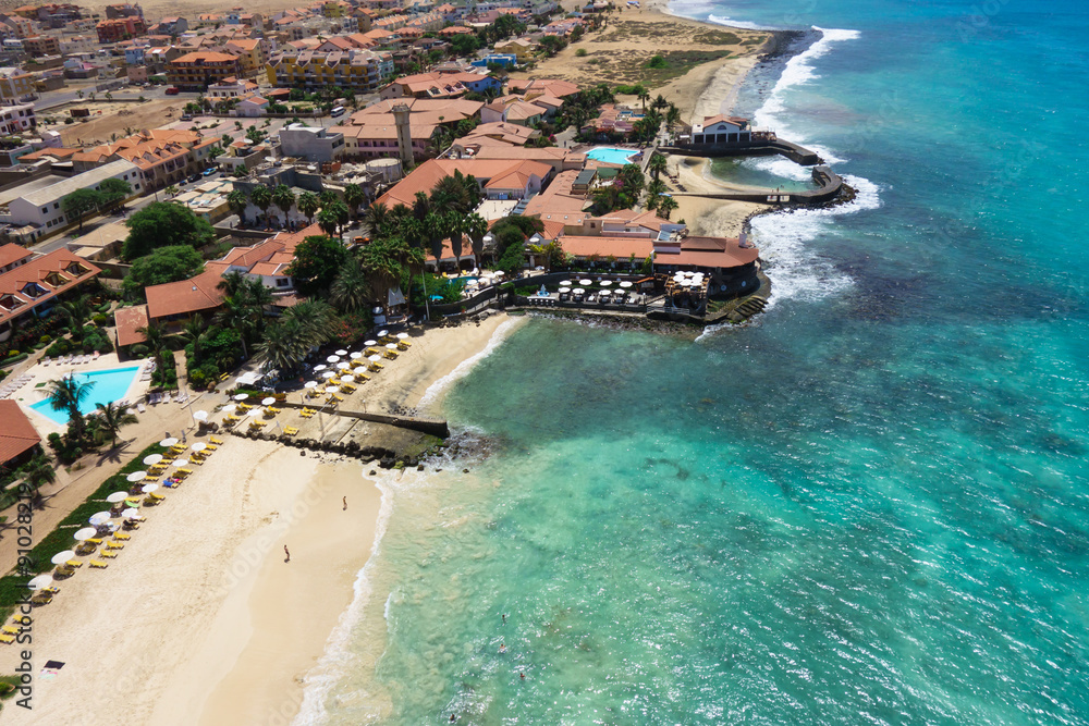 Aerial view of Santa Maria beach in Sal Island Cape Verde - Cabo