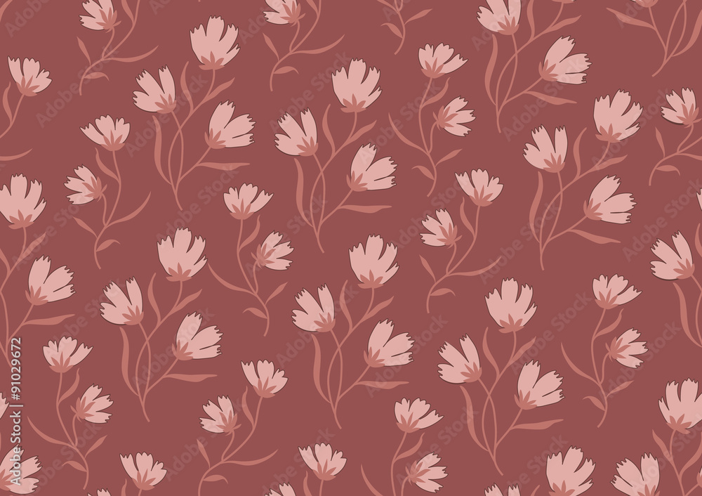 Obraz premium Seamless pattern autumn flowers colored in modern marsala