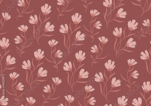 Seamless pattern autumn flowers colored in modern marsala