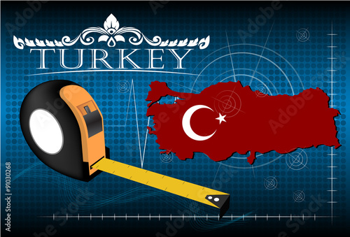 Map of Turkey with ruler, vector.