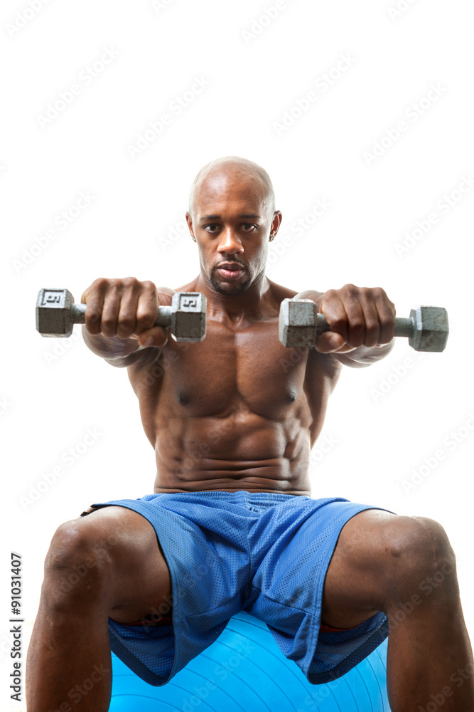 Muscle Man Holding Dumbells