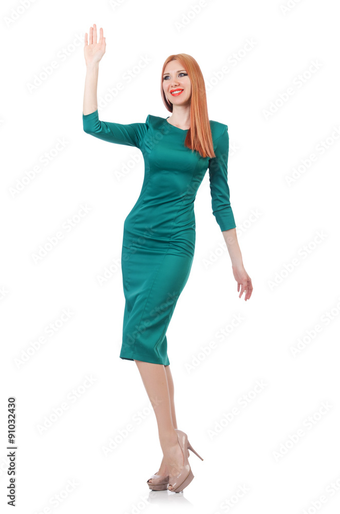 Beautiful woman in blue dress isolated on white Beautiful woman in blue dress isolated on white