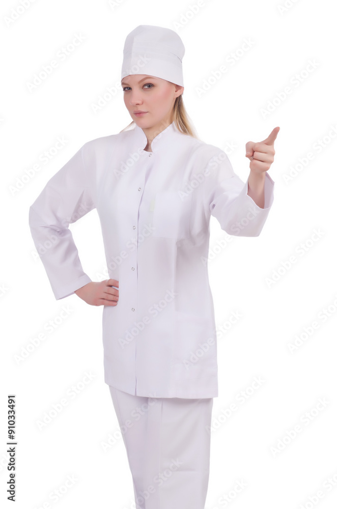 Pretty female doctor isolated on white Pretty female doctor isolated on white