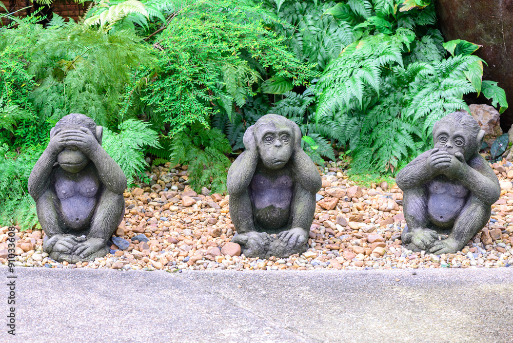 Fototapeta premium Monkeys statue mouth ear and eye closed.