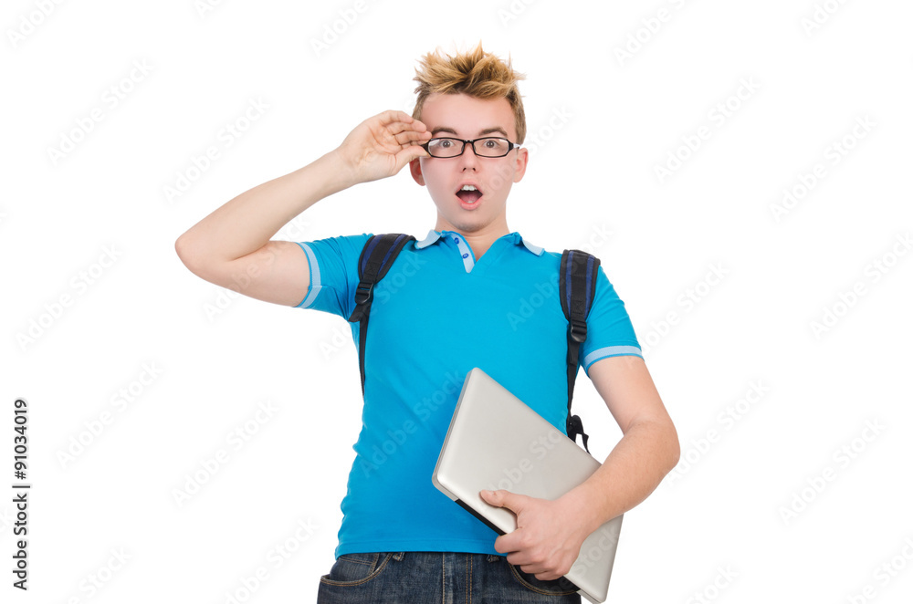 Student with laptop isolated on white Student with laptop isolated on white