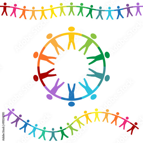 Rainbow People Holding Hands Banners