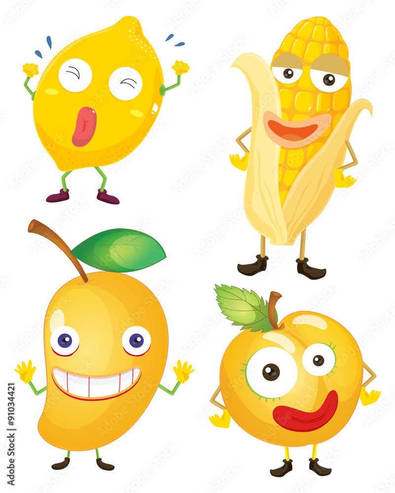 Fruits and vegetables in yellow Fruits and vegetables in yellow