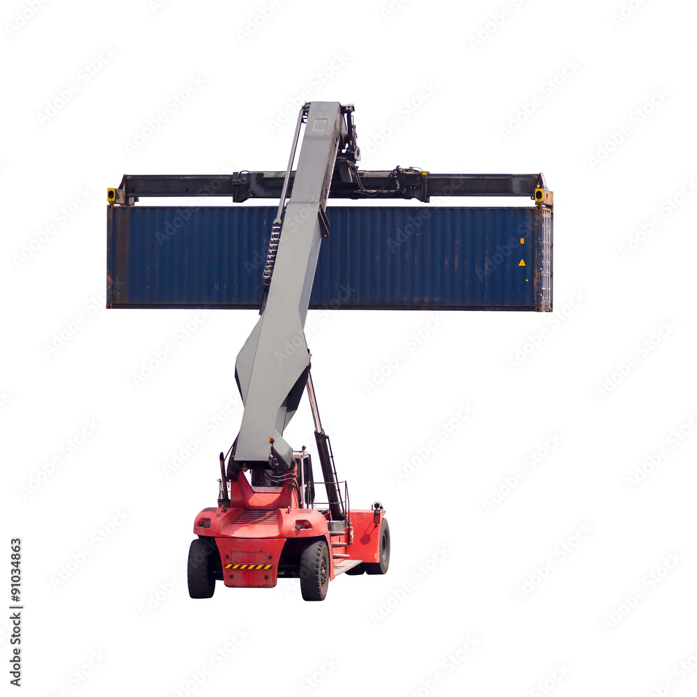 forklift handling the container box isolated on white background forklift handling the container box isolated on white background
