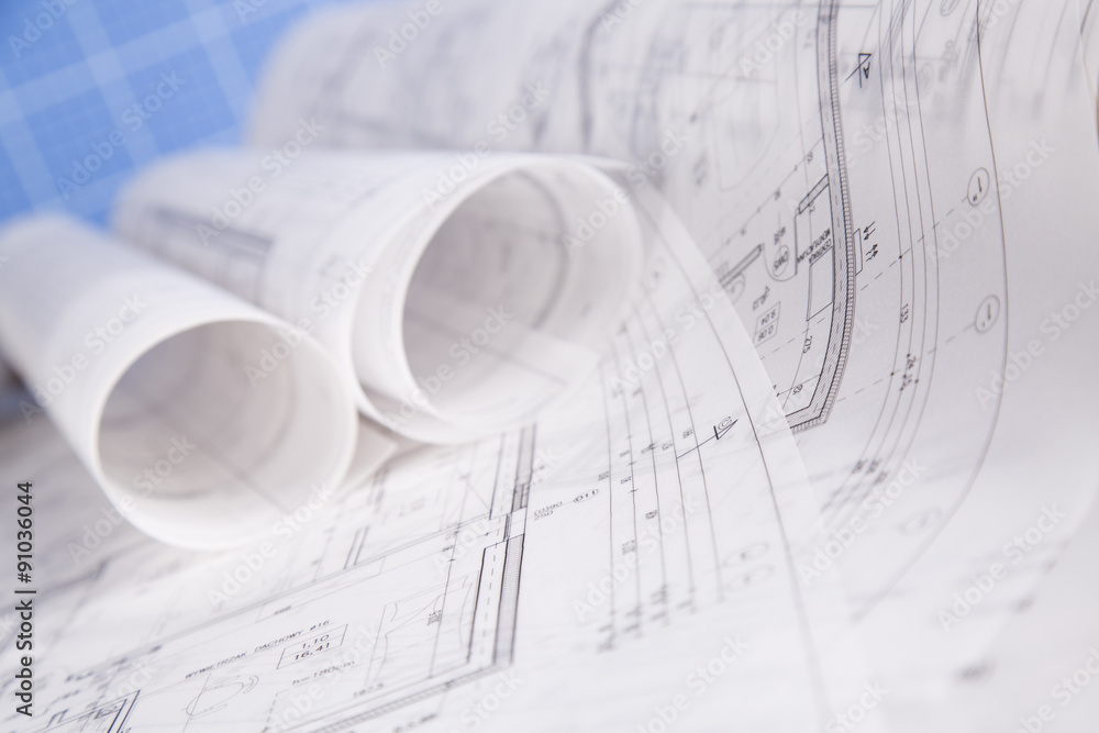Rolls of architecture blueprints concept Rolls of architecture blueprints concept