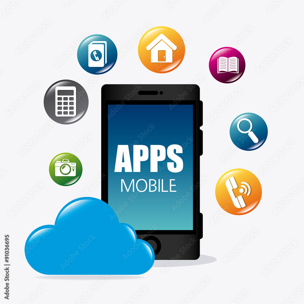 Mobile applications and technology icons design. Mobile applications and technology icons design.