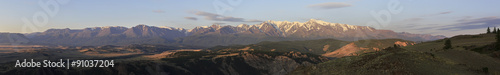 Panorama Kurai steppe and North Chuya ridge at dawn.