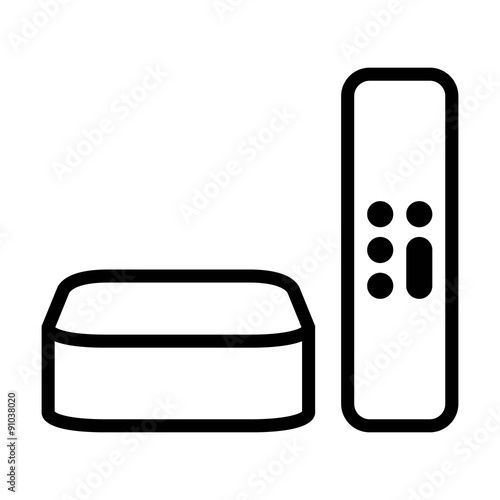 Digital media player setup box with remote line art icon for apps and websites