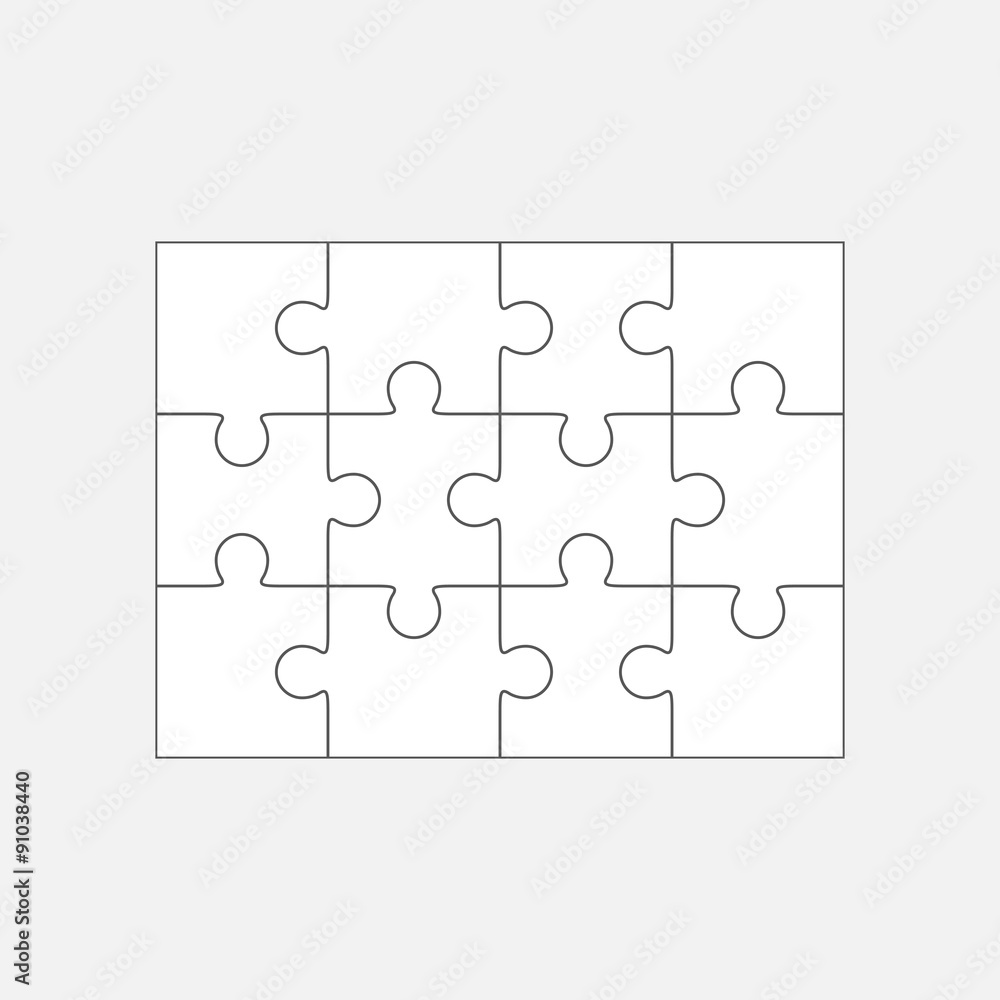 Jigsaw puzzle blank template 4x3, twelve pieces Stock Vector | Adobe Stock