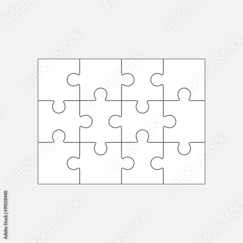Jigsaw puzzle blank template 4x3, twelve pieces