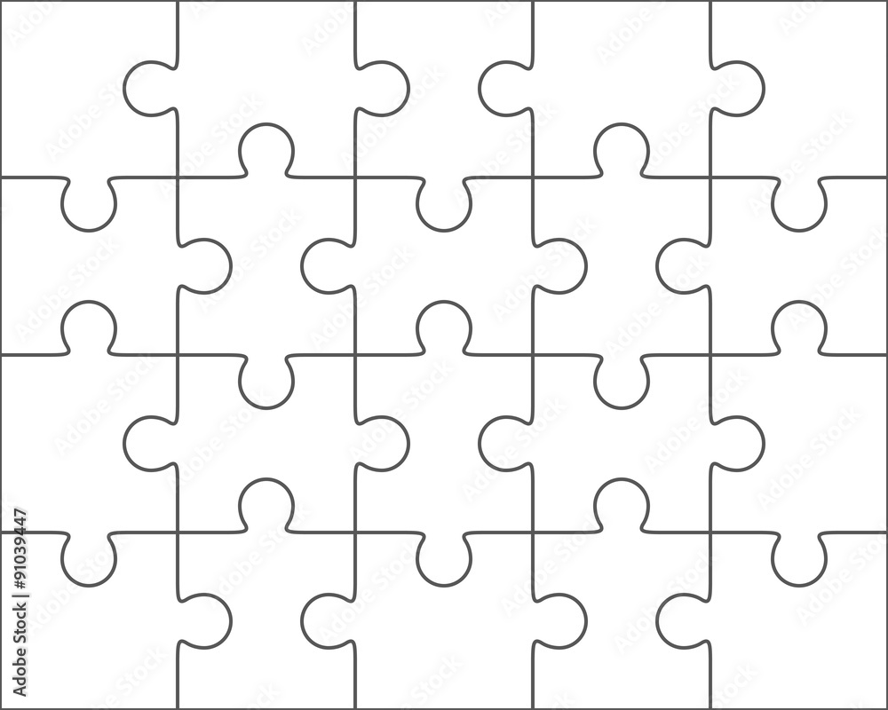 Jigsaw puzzle blank template 4x5, twenty pieces Stock Vector | Adobe Stock