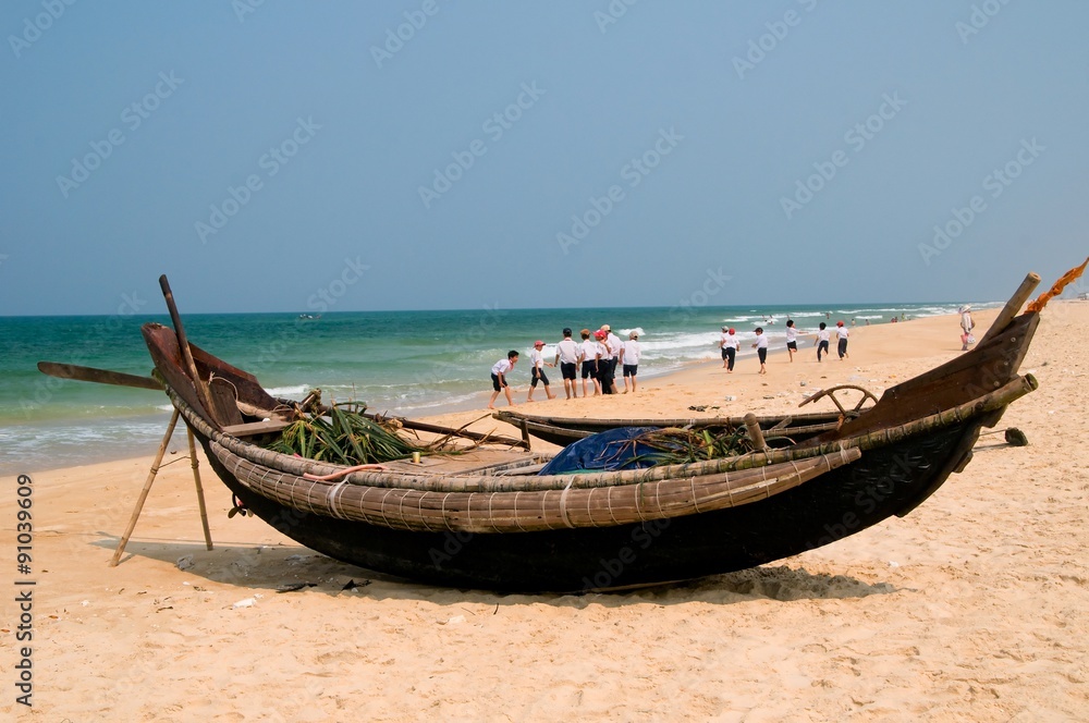 Traditional boat at Thuan An beach, Hue city, Vietnam Traditional boat at Thuan An beach, Hue city, Vietnam