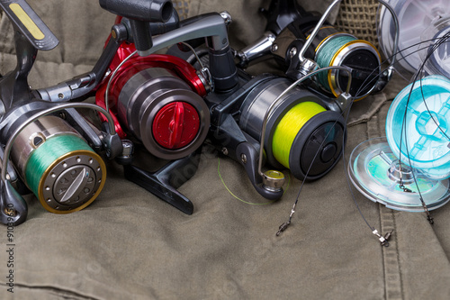 fishing reels with line different colors