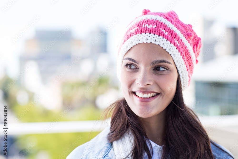 Beautiful woman wearing woolly hat 