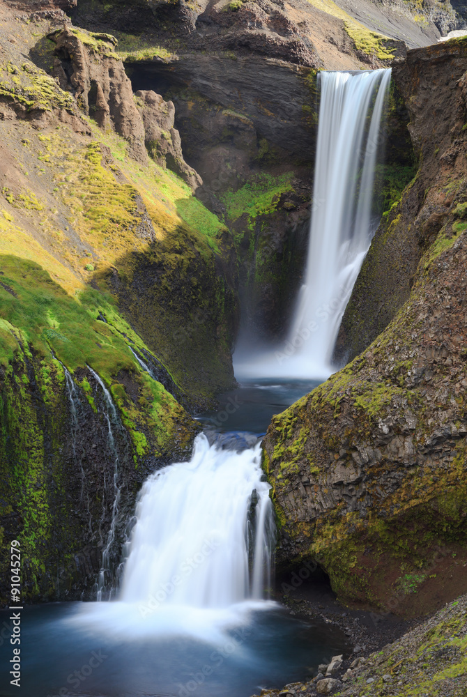 Long exposure of big waterfall near Skogar in south of Iceland.