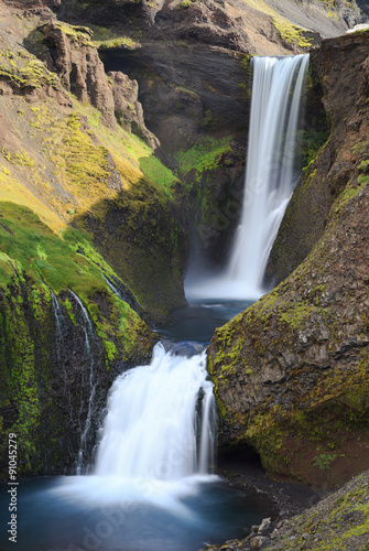 Long exposure of big waterfall near Skogar in south of Iceland. © sanderstock