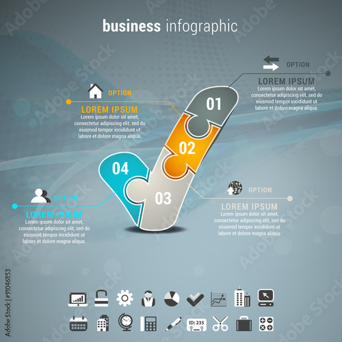 Business Infographic with check mark made of puzzle.