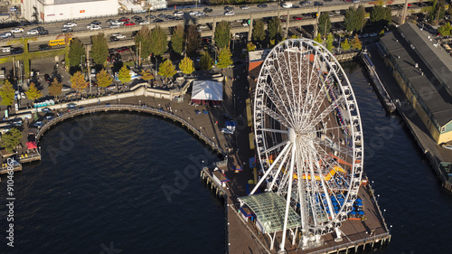 Aerial of Seattle, Washington Waterfront and Piers
