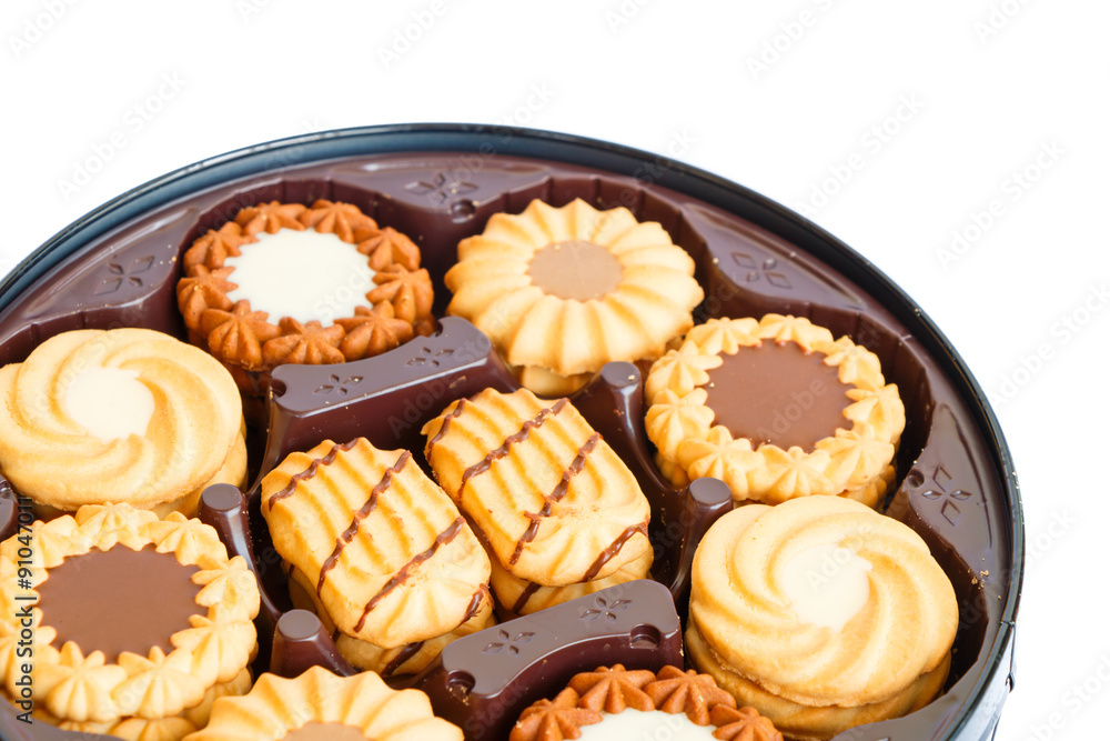 Butter cookies in plate isolated on white background Butter cookies in plate isolated on white background