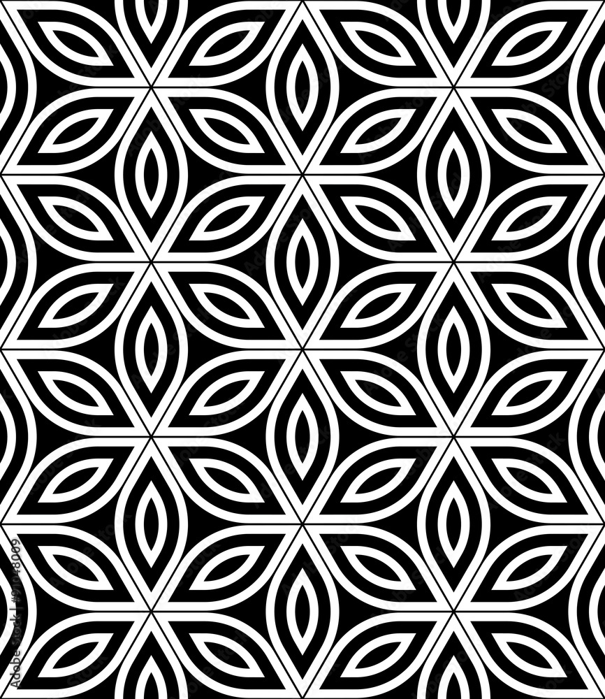 Vector modern seamless sacred geometry pattern , black and white abstract  geometric flower of life background ,wallpaper print, monochrome retro  texture, hipster fashion design Stock Vector | Adobe Stock