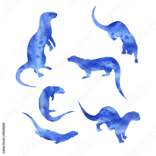 Vector watercolor silhouettes of a otter