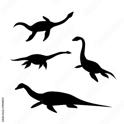Fototapeta Naklejka Na Ścianę i Meble -  Plesiosaur vector silhouettes.