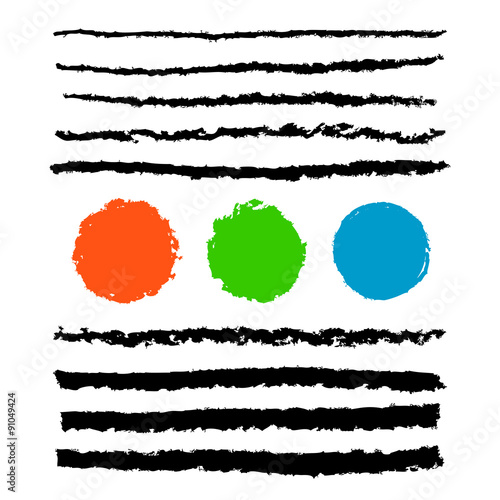 Collection of black pencil stroke brushes with red, green, blue