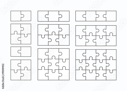 Jigsaw puzzle vector flat blank templates set photo