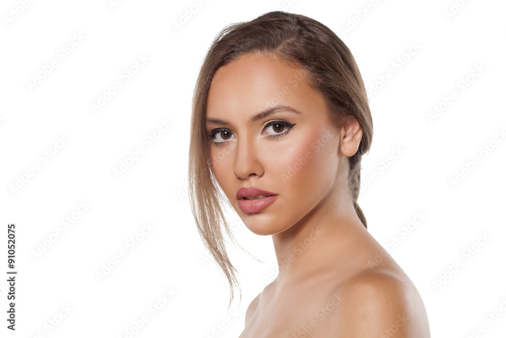 sensual young woman posing on a white background sensual young woman posing on a white background