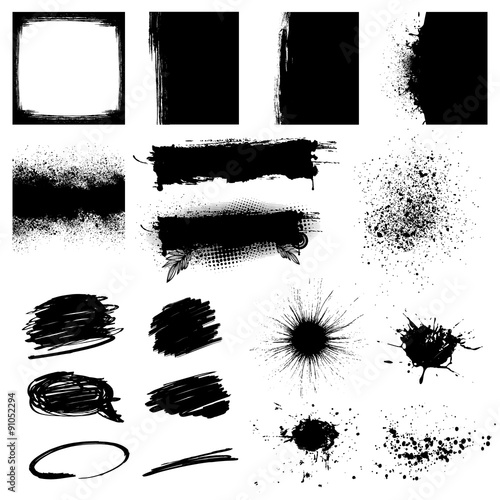 Set Black Grunge Design Element
