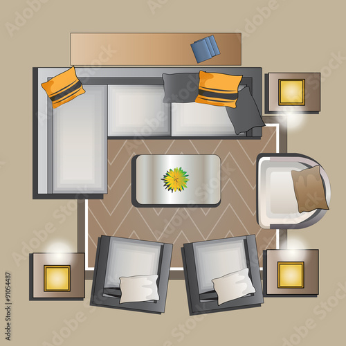 Living room furniture top view set 2 for interior ,vector illustration