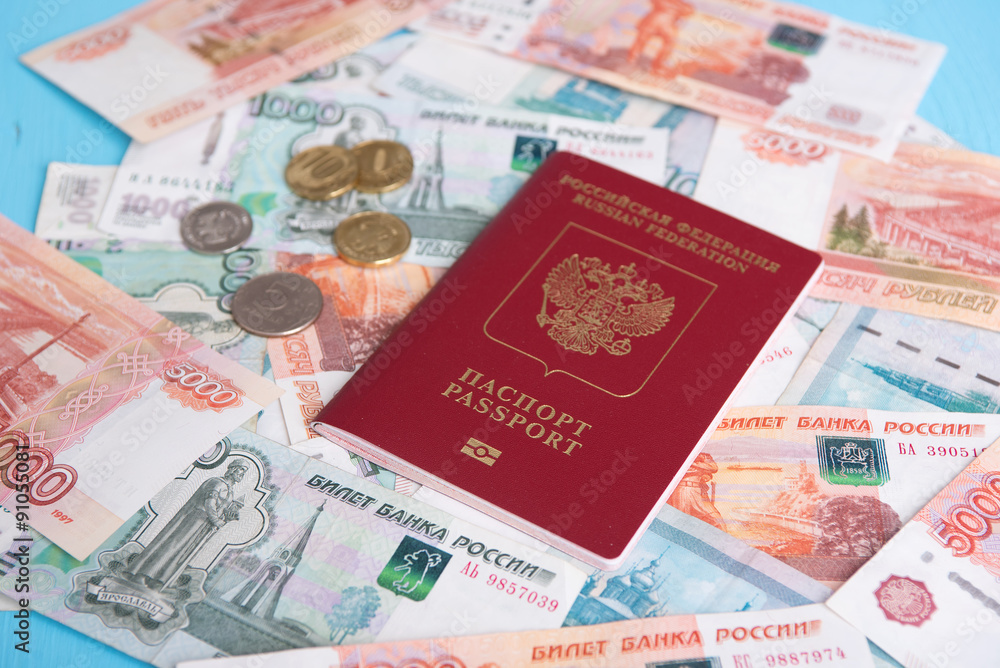 Passport with Russian money rubles Passport with Russian money rubles