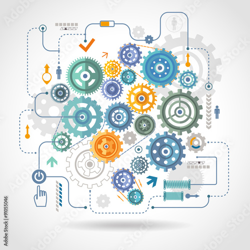 Cogged wheels gear mechanism schema poster