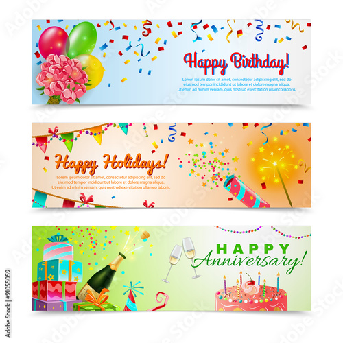 Happy birthday anniversary celebration banners set