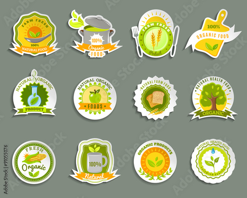 Natural organic food brands stickers set 