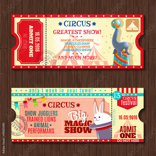 Circus show two vintage tickets set