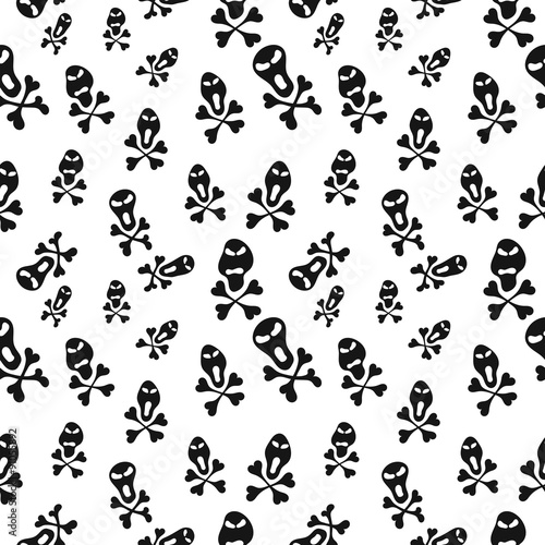 Abstract background - black and white seamless pattern with monsters and bones