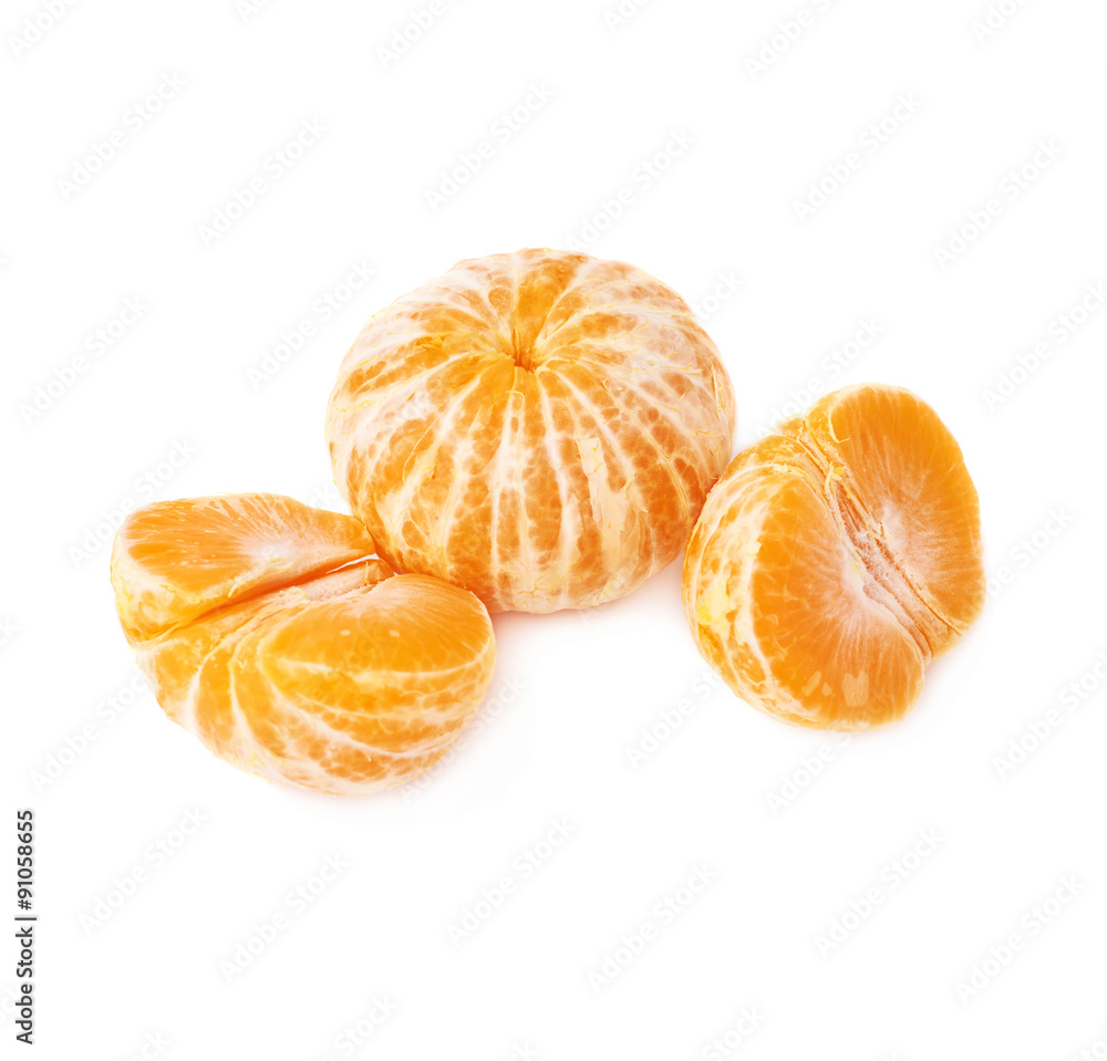 Two halves anh whole fresh juicy tangerine fruit isolated over Two halves anh whole fresh juicy tangerine fruit isolated over
