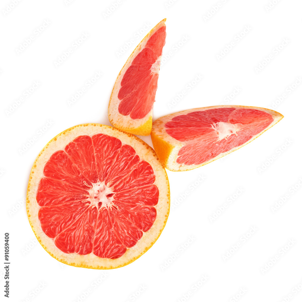 Served grapefruit composition isolated over the white background Served grapefruit composition isolated over the white background